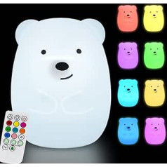 Glinrui Large Bear Night Lights for Children, Silicone Bedside Lamp, Room Light, Decorative Lamps, Table Lamp, Eye Care, Adjustable Brightness and Colour, Time Setting, Large (Lumen Flux 30.8 lm)