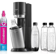 SodaStream Duo dzirkstošā ūdens automāts ar CO2 cilindru, 2x 1 litra klases pudelēm un 2x 1 litra trauku mazgājamām mašīnām drošām plastmasas pudelēm, augstums: 44 cm, krāsa: titāns.