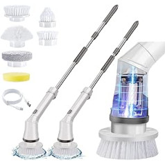 Electric Cleaning Brush, Spin Scrubber Cordless with 6 Interchangeable Drill Brush Heads and Adjustable Extension Handle, Tub and Floor Tile Mop Set for Bathroom, Kitchen, Car Tiles
