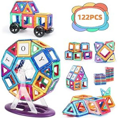 aaczly Magnetic Building Blocks 122 Pieces Magnetic Toy Children Montessori Toy Magnetic Building Blocks for Boys and Girls from 3 4 5 6 7 Years