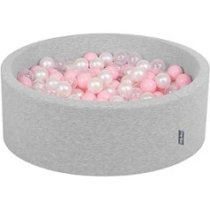 KiddyMoon bumbiņu baseins 90 x 30 cm / 200 bumbiņu diametrs 7 cm bumbiņu baseins ar krāsainām bumbiņām zīdaiņiem bērniem apaļš gaiši pelēks: rozā / pērļu / caurspīdīgs