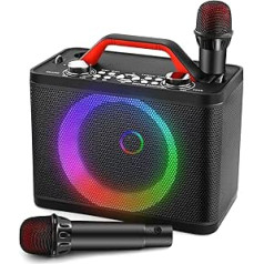 ALPOWL K06 Karaoke Maschine Avec Lampe DJ Pour Adultes et Enfants Avec 2 Karaoke Microphones sans Fil Pour de Extérieur/Intérieur, Karaoke Professionnel Soutien Aux/USB/TF Car[Noir]