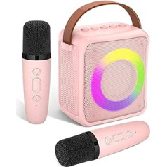 Ankuka Karaoke Toy for Children & Adults with 2 Microphones, Portable Karaoke Machine with LED Light and Voice Change Effects, Gifts for Ages 3-18 Children, Boys, Girls (Pink)