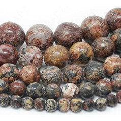 Natural Gemstone Beads Round Dark Blue Chalcedony Jade Beads Round Loose Spacer Beads for Jewelry Making DIY Bracelet Accessories Leopard Jasper 10mm(about 36pcs)