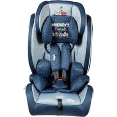 Disney Mickey Mouse automašīnas sēdeklis ar ISOFIX stiprinājumu bērnu drošībai ar augstumu no 76 līdz 150 cm ar Mikipeli, Minniju, Pīli Donaldu, Plutonu un Dumjš uz zila fona