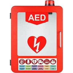 AED defibrilatora uzglabāšanas skapis, pirmās palīdzības AED defibrilatora glabāšanas skapis montāžai pie sienas, pirmās palīdzības skapis, regulējams sadalītāja novietojums, der lielākajai daļai AED modeļu, sarkans