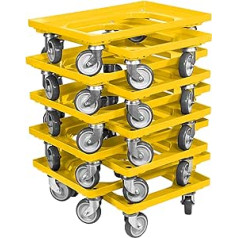 Iepakojumā 10 transportēšanas riteņi kastēm 60 x 40 cm ar 4 ritentiņiem dzeltenā krāsā