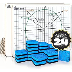 Scribbledo 24 pack XY sausās dzēšanas dēļi skolēniem un klasēm, 9 x 12 collas matemātikas tāfelei ar abām pusēm ar 24 dzēšgumijām