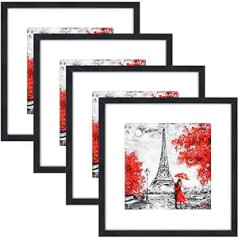 BEYAHELA Picture Frame 35 x 35 cm Black Set of 4 Wooden Picture Frames with Mount 25 x 25 cm Picture Frame, HD Glass MDF Wood Frame, Poster Frame, for Hanging and Standing, Mounting Gallery Decoration