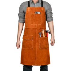 LeaSeek Leather Welding Apron - Heat Resistant & Flame Retardant Bib Apron Flame Retardant Heavy Duty BBQ Apron Adjustable One Size Fits All