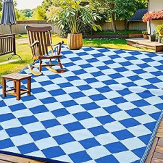 SatisInside Outdoor-Teppich, 1,8 x 2,9 m, wendbar, tragbar, Kunststoff, Strohteppich, Camping-Teppiche für den Außenbereich, Wohnmobil, groß, wasserdicht, für Terrasse, Deck, Veranda, Balkon, Blau und