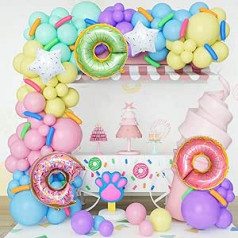 DBKL Donut Birthday Party Decorations Pastel Donut Balloon Garland Bow Kit ar zaļi violeti dzeltens rozā zils baloni Baby Shower ledus ballīšu dekorācijas Donut Grow Up ballīšu piederumi