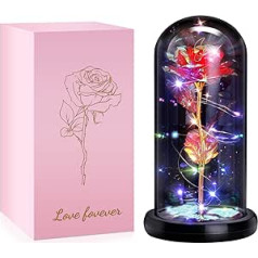 Mother's Day Rose Gifts for Women, Galaxy Rose Flower Gift with Colorful LED String Lights That Last Forever in a Glass Dome Unique Gift for Valentine's Day, Wedding, Anniversary