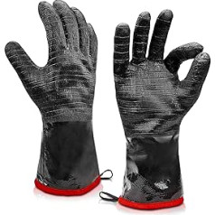 BBQ Gloves, Heat Resistant Gloves for Cooking - BBQ Gloves for Cooking, Preparation, Long Sleeve Gloves, Waterproof Grip Gloves, Turkey Fryer (XL Size, 14