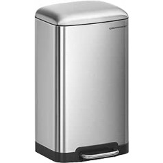 Songmics 30L Waste Bin Steel Pedal Bin with Inner Bucket and Lid Soft Close Airtight Kitchen Living Room