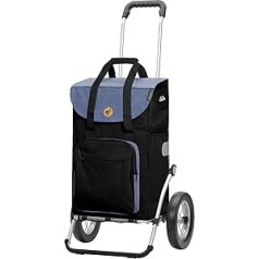 Andersen Royal Shopping Trolley with 25 cm Metal-Spoke Wheels and 45 L Black/Blue Wismar Shopping Bag with Cooling Compartment, Shopping Trolley with Folding Aluminium Frame