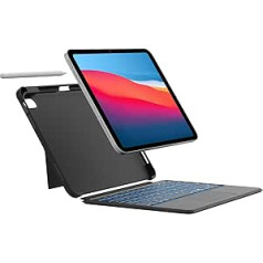 ROOFEI Multi Touch futrālis ar tastatūru iPad 10. paaudzei — noņemama tastatūra ar statīvu un 7 krāsu fona apgaismojumu — QWERTZ izkārtojuma tastatūras futrālis ar pildspalvas turētāju 10,9 collu iPad 10. paaudzei