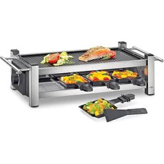 Küchenprofi Raclette TASTE8, Raclette 8 cilvēki, nerūsējošais tērauds, nepiedegoša grila plāksne, 8 raclette pannas (neslīdošas), 8 lāpstiņas, sānu rokturi, elektriskā grila galda grils