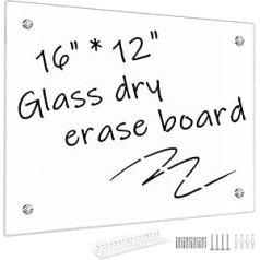 Umtiti Whiteboard aus Glas, 30,5 x 40,6 cm, trocken abwischbar, für Wand, rahmenloses kleines Glas-Whiteboard für Zuhause, Schule, Büro. Stikls-WH3040