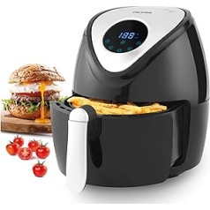 Petra PT4221VDEEU7 Hot Air Fryer, Digital Family Size Air Fryer, Max. Temperature 200 °C, 4.5 L XXL Non-Stick Cooking Basket, 7 Cooking Functions, 30 Minute Timer, Oil-Free Cooking Bratwurst, 1300 W