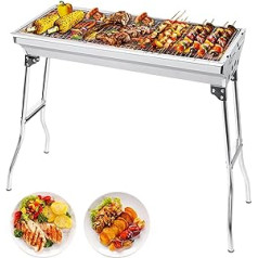 AGM kokogļu grils 680 x 320 x 730 mm liels salokāms BBQ grils, biezs nerūsējošais tērauds piknikam, ceļojumiem, dārzam, kempingam