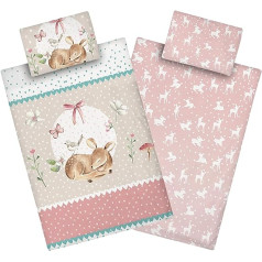 Aminata Kids Deer gultas veļa 100 x 135 cm, 40 x 60 cm Girls Cotton Pink ar rāvējslēdzēju – Bērnu gultas veļas komplekts Brieža motīvs