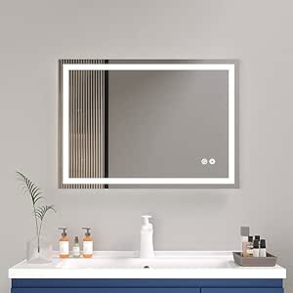 Plumbsys A ECO LED vannas istabas spogulis ar 3 gaismas krāsām Vannas istabas apgaismojums pretaizsvīšanas sienas spogulis 100 x 70 cm skārienslēdzis + pretsvīšanas + IP54 ūdensizturīgs