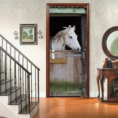 VIRANDA Self-Adhesive Door Wallpaper 3D Horse Door Poster Photo Wallpaper PVC Door Film Removable Poster 77 x 200 cm