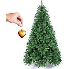 BAKAJI 180 cm Pine Wood Christmas Tree with Gold Heart, Eco Friendly and Flame Retardant, with Iron Cross Base, Foldable, Very Dense, 600 Branches, Hook Plug, Green (180 cm)