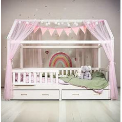 ALAVYA HOME® Bed Canopy House Bed Decoration Set with Canopy, Bunting Fairy Lights and Children's Height Chart Pink