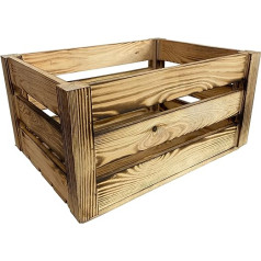 WoodGall Flamed Wooden Box Vintage without Lid 40 x 30 x 20 cm - Solid Pine Wooden Box as Decorative or Wine Crate, Also Empty Gift Basket - Ideal for Wooden Box Shelf and as Fruit Storage Box