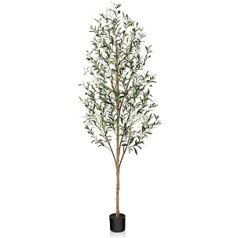 Fopamtri Olive Tree Artificial 180 cm Artificial Plants Large Fake Artificial Plant with Natural Wood Trunk and Fruits, Artificial Olive Tree in Pot for Home Bedroom Office Garden Decoration (Pack of