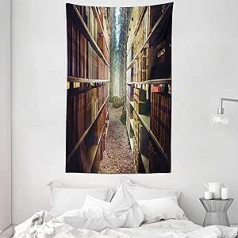 ABAKUHAUS Bookcase Tapestry and Bedspread, Summary Library in Woods Soft Microfiber Fabric, Washable Never Fade, Digital Print, 140 x 230 cm, Maroon