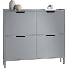 SoBuy FSR100-HG Shoe Cabinet with 4 Flaps Shoe Rack with 8 Shelves Shoe Cabinet Narrow Shoe Chest of Drawers Light Grey W 100 x 90 x 19 cm