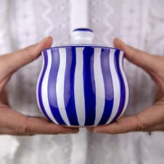 City to Cottage® - Ceramic Crockery Sugar Bowl | Blue and White Stripes | Handmade | Ceramic Sugar Bowl 285 g