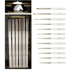 Detail Paint Brush Set - 12 Miniature Brushes for Fine Detailing & Art Painting - Acrylic, Watercolour, Oil - for Miniatures, Models, Model Airplane Kits, Warhammer 40k - Quality Supplies by MyArtscape™