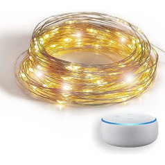 GuirLED — Fairy Lights WiFi Mini LED USB — balss vadība — savienota māja — Amazon Alexa un Google palīgs — 200 gaismas diodes 20 metri — sudraba kvēldiegs