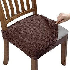 Fuloon Stretch Jacquard Chair Seat Covers for Dining Room, Removable Washable Chair Seat Protector Slipcover (Coffee, 6)