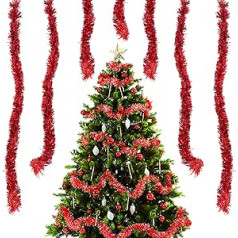 Aitsite 20 m / Pack of 10 Tinsel Christmas Tree, Tinsel Red Christmas Decoration Christmas Tree Garland Christmas Decoration Party Christmas Decoration Hanging Birthday Party Decoration