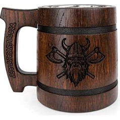 TESLYAR Viking Tankard alum 0,6 litri Alus krūze vīriešiem Krūze mērkanna Alus Dāvanas vīriešiem Dāvanu idejas vīriešiem Dāvanām Tēva dienā (brūns)