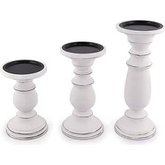 Samhita Set of 3 Wooden Candle Holders - Hand Carved Decorative Candle Holders for Living Room or Table Centrepiece, White