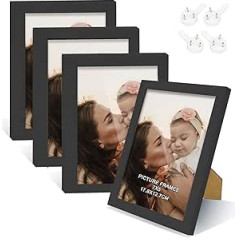 DMSELL Set of 4 Black 7x5 Photo Frames with Mount