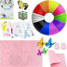 3D Pen Template, 3D Pen Filament PLA, Silicone Pad Stencil, with 2 Finger Protectors, 10 Colours 1.75 mm Each 5 m, Large Silicone Pad 45 x 28 cm, 3D Printing Pen Accessories for Children and Beginners