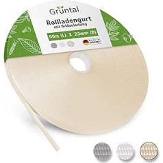 Grüntal® 50 m rullo slēģu siksna 14 mm 23 mm [Ražots Vācijā] ar instrukcijām - Līdz pat 8 rullo slēģiem [augsta stabilitāte, pateicoties dubultajiem slēģiem] - Ātra rullo slēģu siksnas maiņa