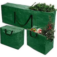 RICHIE 3-Piece Artificial Christmas Tree Storage Bag with 2 Christmas Decorations for 2.5 m Christmas Tree, Storage Bag for Christmas Tree for Easy Carry, Bag (Green)