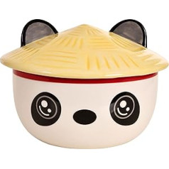 Elbenwald Panda Kawaii Bļoda ar vāku Anime cienītājiem Ramen Bowl Graudaugu bļoda ar apdruku visapkārt 550 ml Keramikas balts