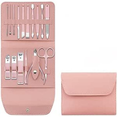 Throushine Sternestd Nail Clippers Portable Set (12/16 Pieces) (Pink, 16 Pieces/Set)