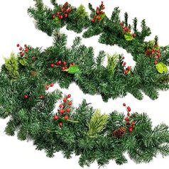 DGSHIRLDJO 2.7 m Christmas Garland, Artificial Advent Wreath, Artificial Garland Christmas Decoration, Wreaths for Christmas, Stairs, Door, Garden, Fireplaces (Pine Cones)