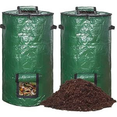 2 stāvu kompostēšanas dārza komplekts — ātrais kompostētājs ar vāku, izturīgs lapu maiss, dārza atkritumu maiss, ātrais kompostētājs, plastmasas konteiners balkonam, dārzam, atkārtoti lietojams un salokāms