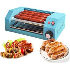 CYTBEK Hot-Dog-Rollermaschine, Desktop-Wurstmaschine, ar Temperaturregelung no 0–250 °C, Hot-Dog-Wärmer auf der Arbeitsplatte aus Edelstahl, für Hot Dogs, Eierbrötchen, Würstchen Blue